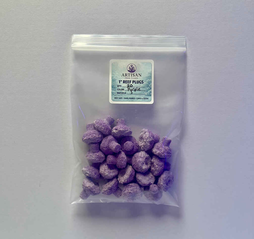 Purple Aragonite Frag Plugs for Coral Propagation – 1 Inch Frag Plugs