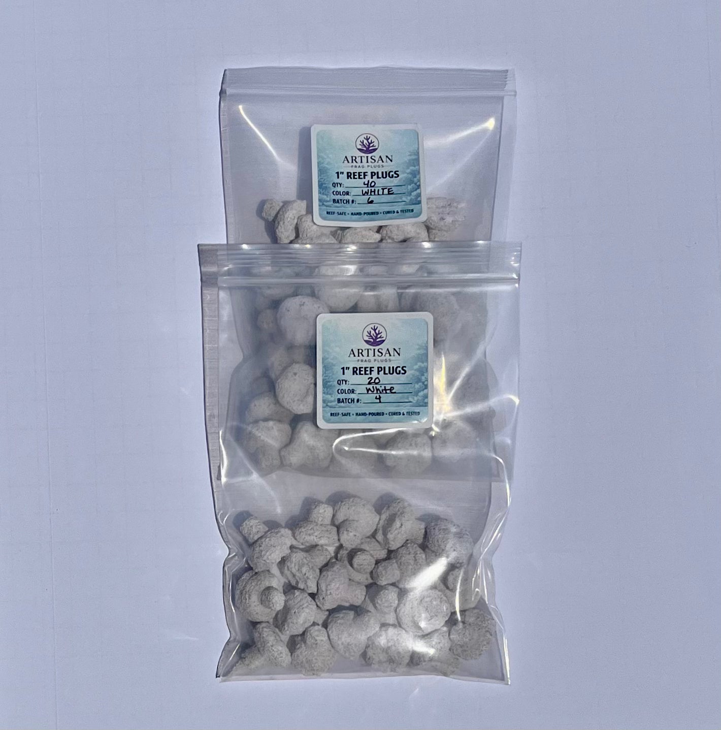 White Aragonite Frag Plugs for Coral Propagation – 1 Inch Frag Plugs