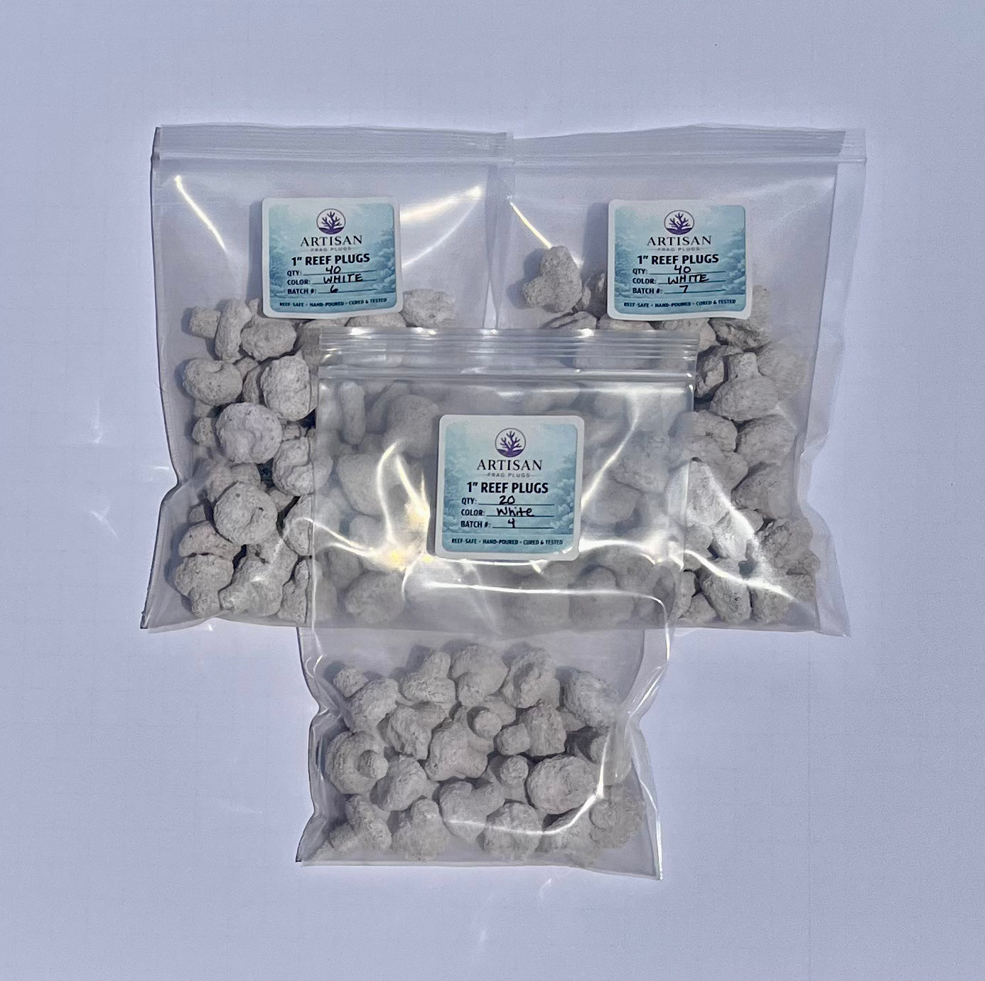 White Aragonite Frag Plugs for Coral Propagation – 1 Inch Frag Plugs