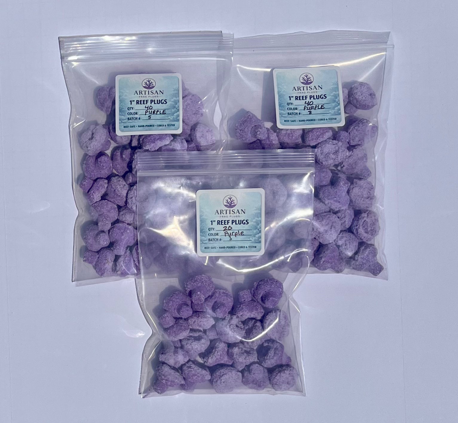 Purple Aragonite Frag Plugs for Coral Propagation – 1 Inch Frag Plugs