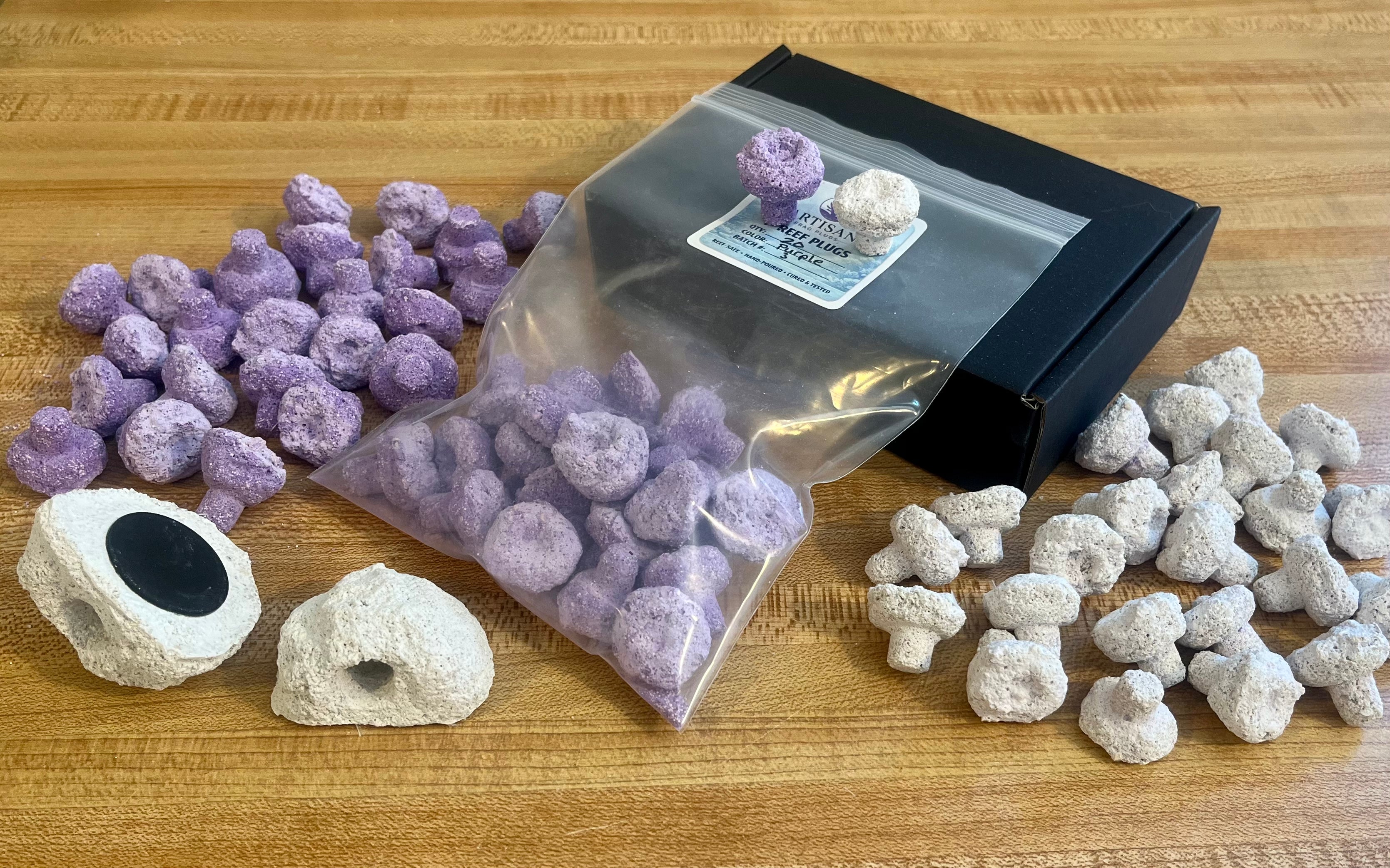 Frag Mount Variety Pack – Aragonite Frag Plugs & Frag Discs